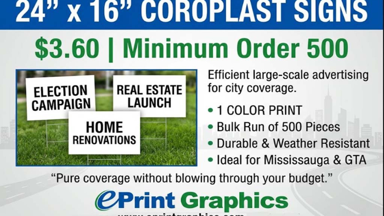 24” x 16” Coroplast Signs in Mississauga – 1 Color Print $3.60 | Minimum Order 500